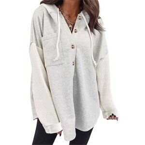 Womens Oversized Hoodie Button Hooded Sweatshirt Loose Fit
